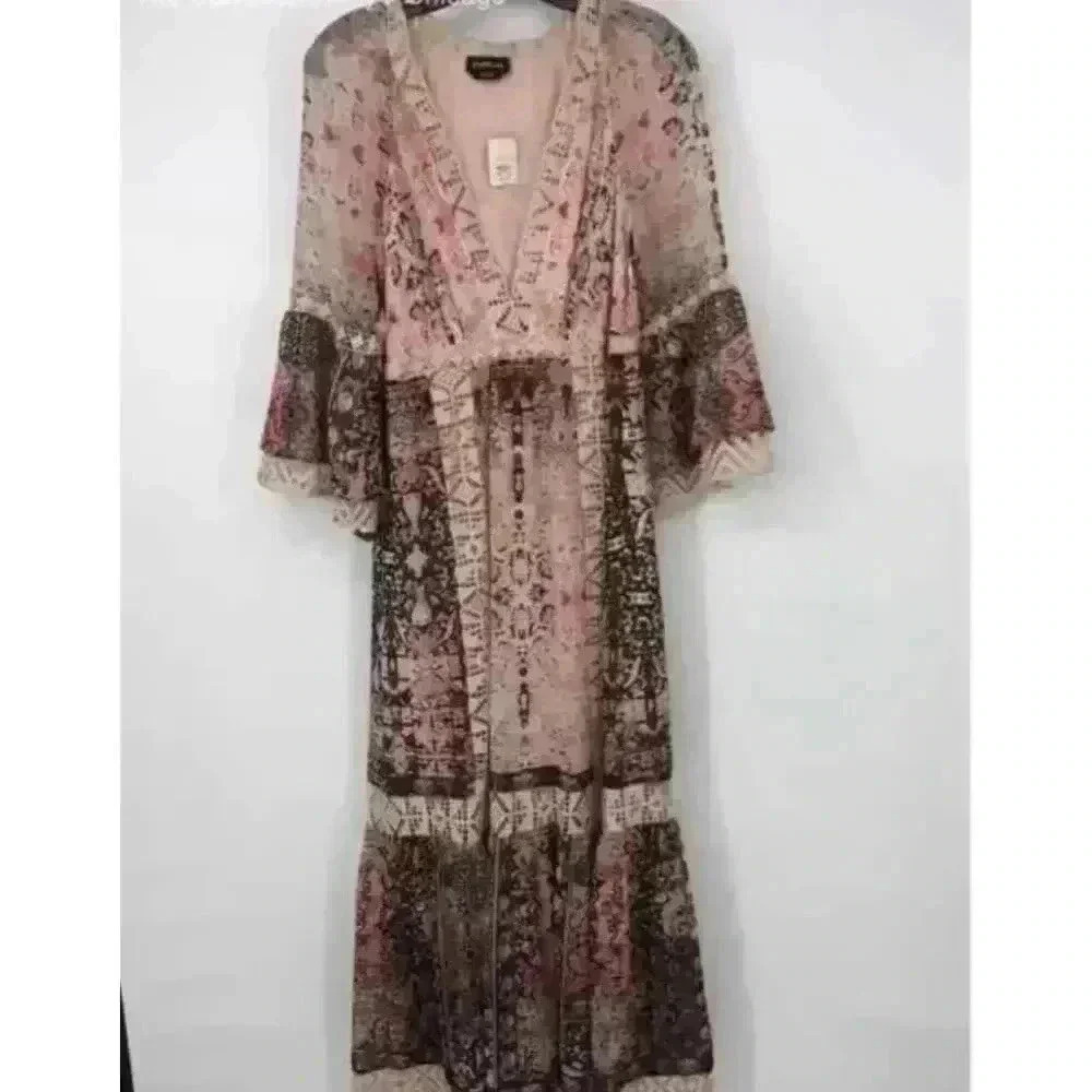 Bebe Women's Bohemian Maxi Dress Size 4 Multicolor Floral Paisley NWT Fairy‎